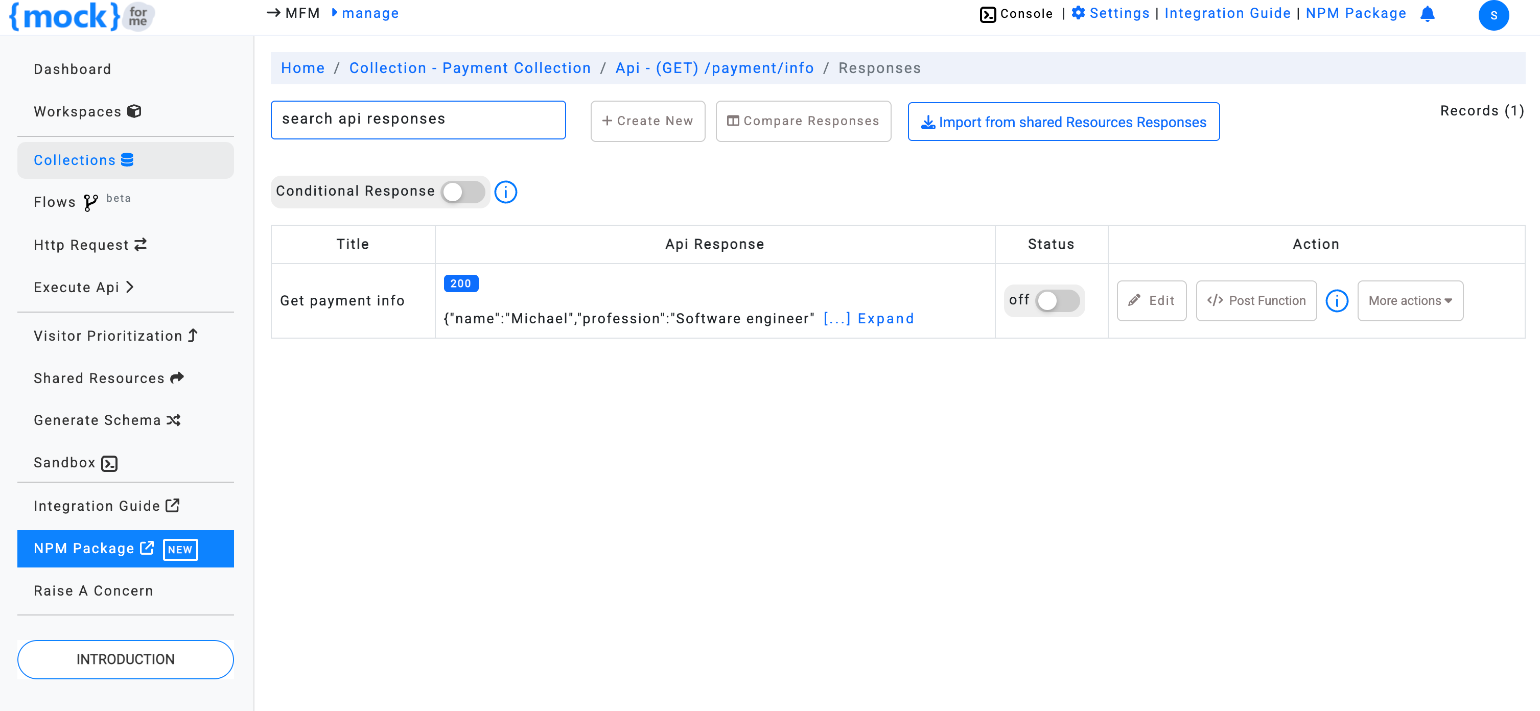 Saved API response list in mockforme