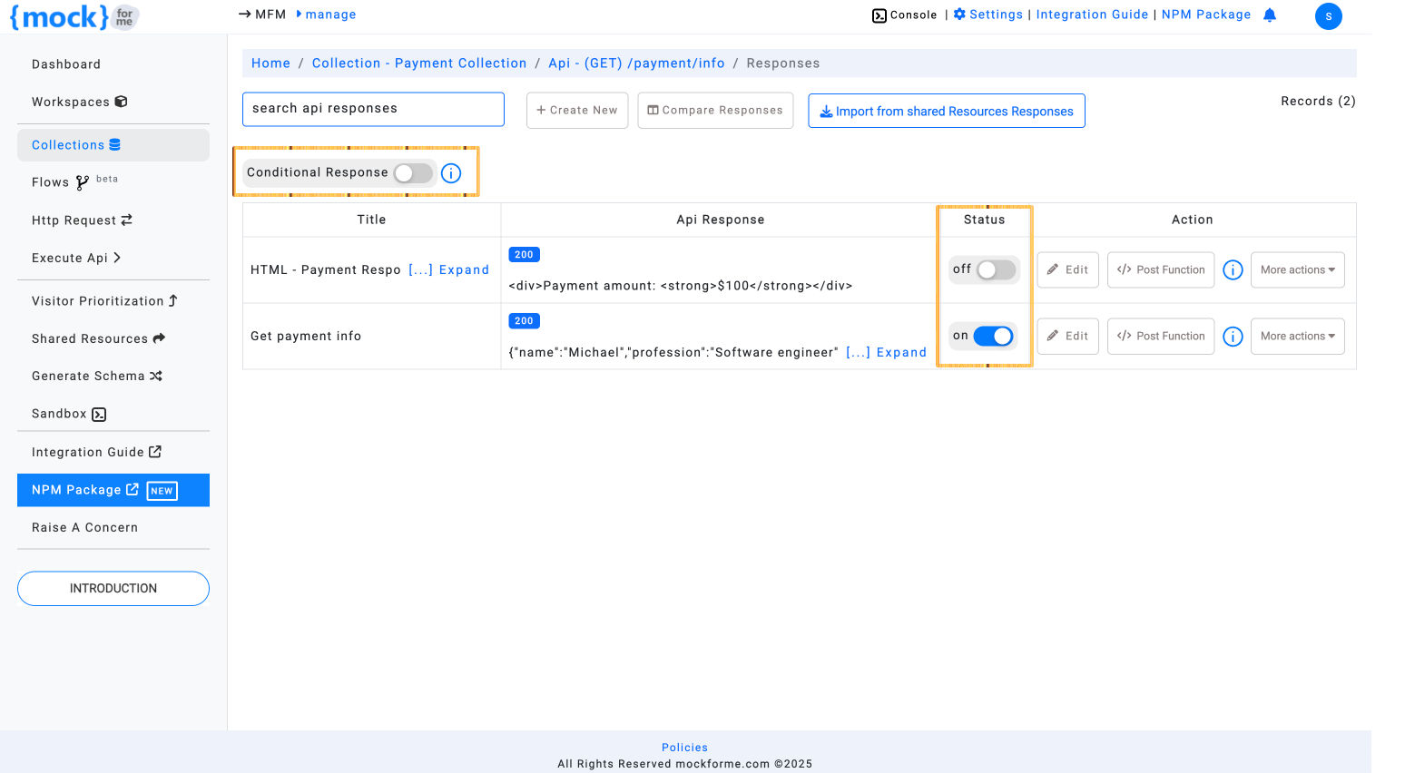 Conditional Response switch off – mockforme