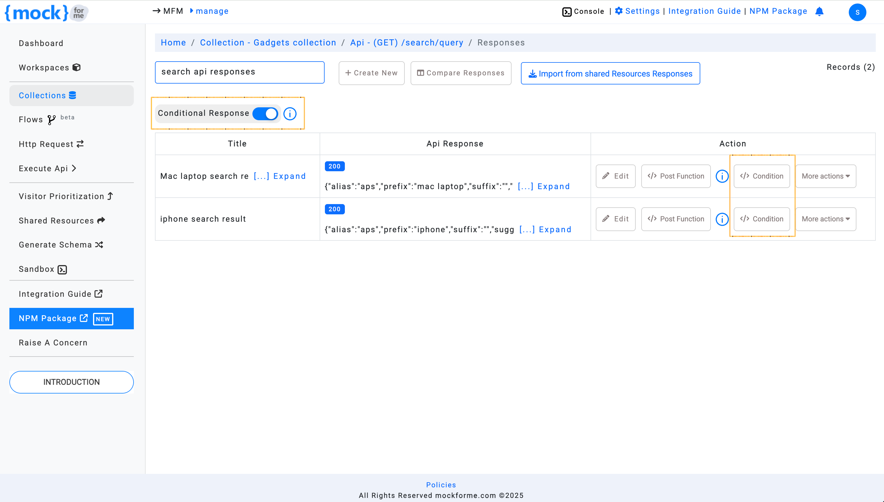 Conditional Response switch on – mockforme