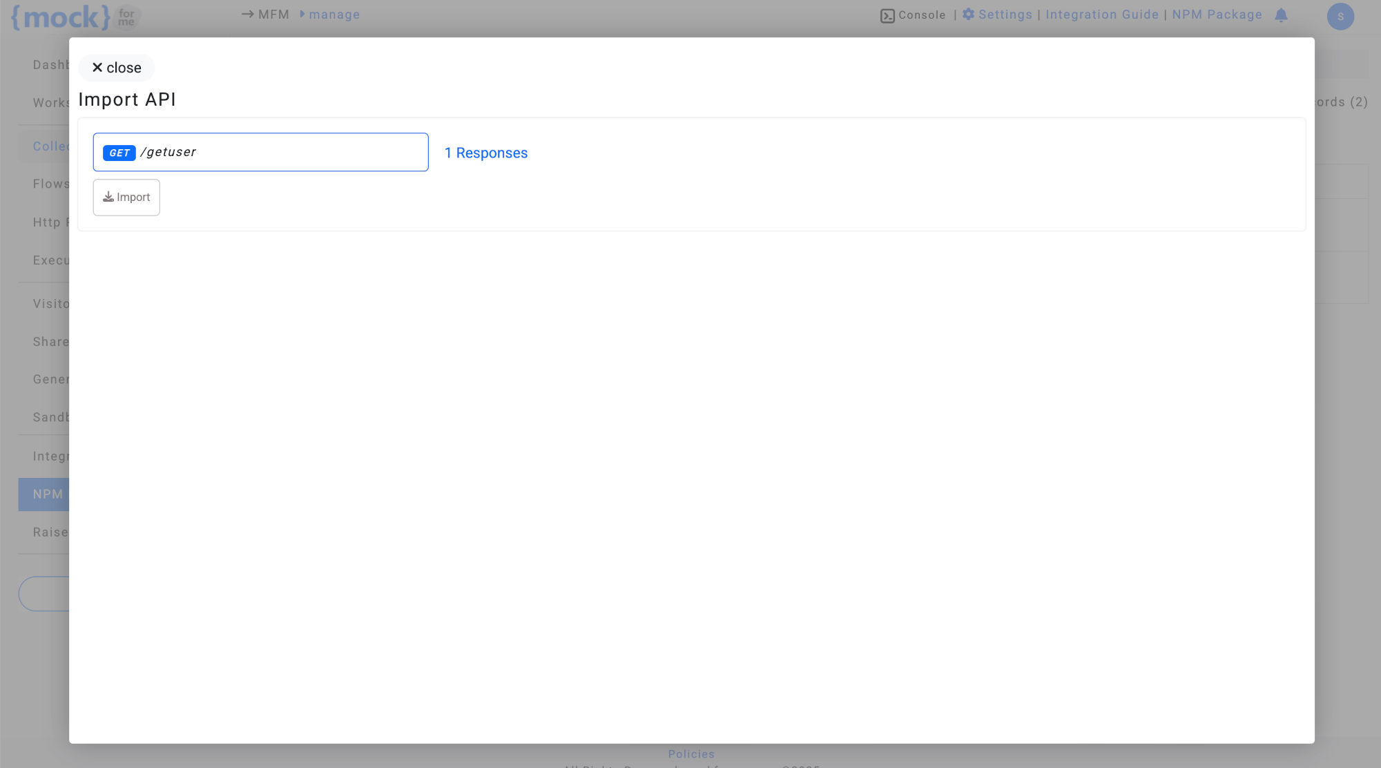 Import API from shared workspace in mockforme