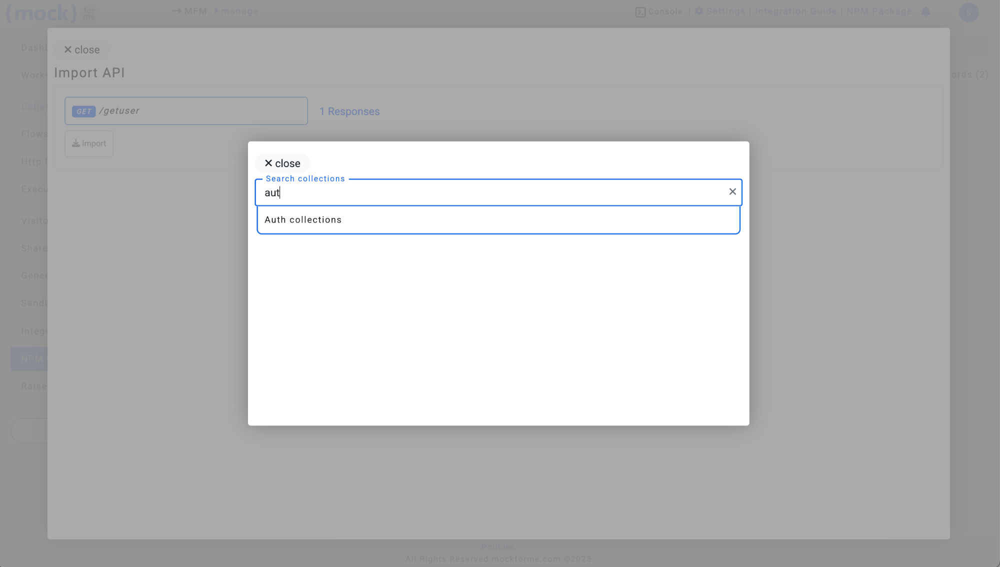 Search Collection for Import API in mockforme