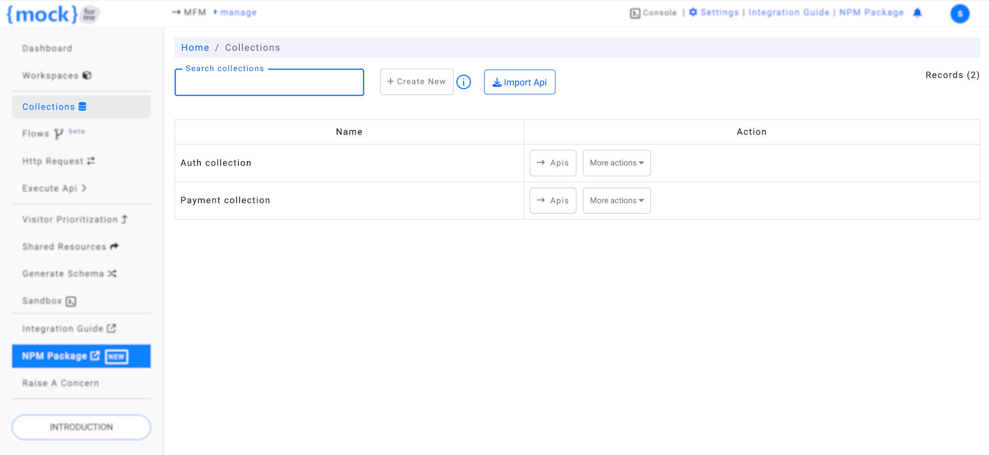 View and manage mock API collections in mockforme