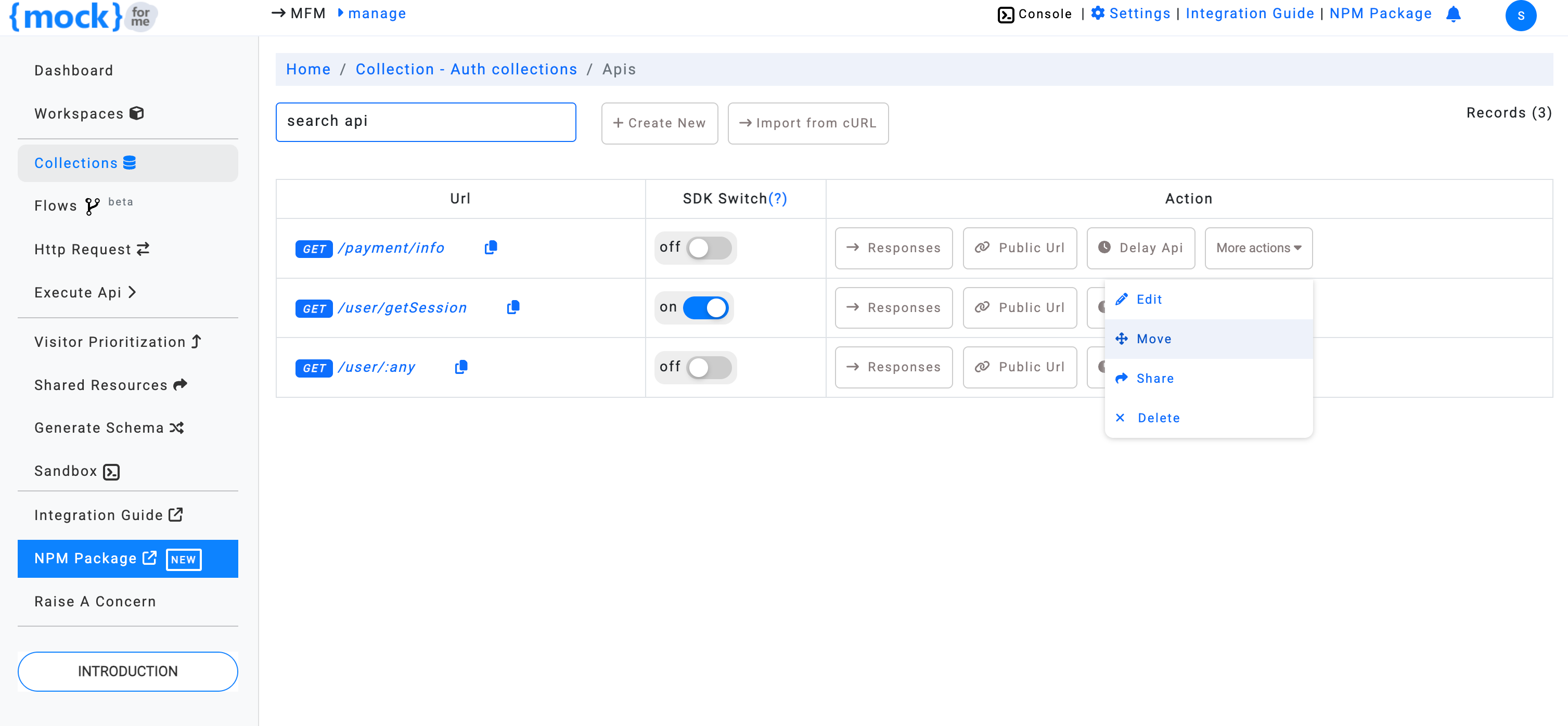 Move mock API option in dropdown menu – mockforme