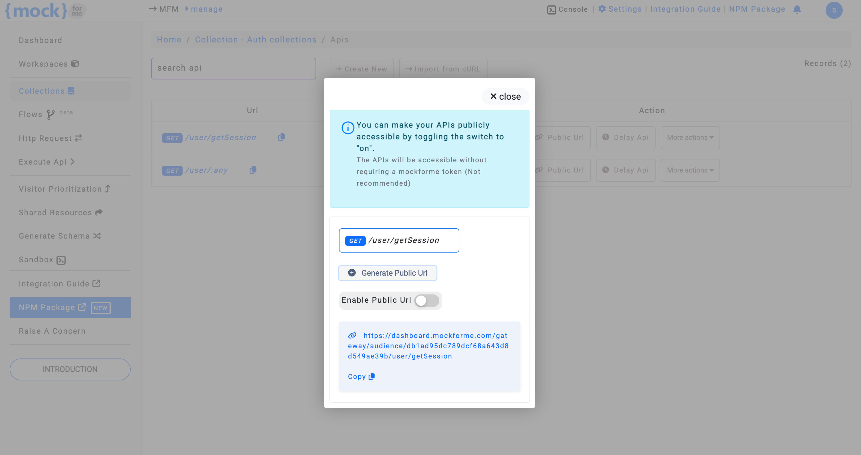 Enable public mock API URL with mockforme