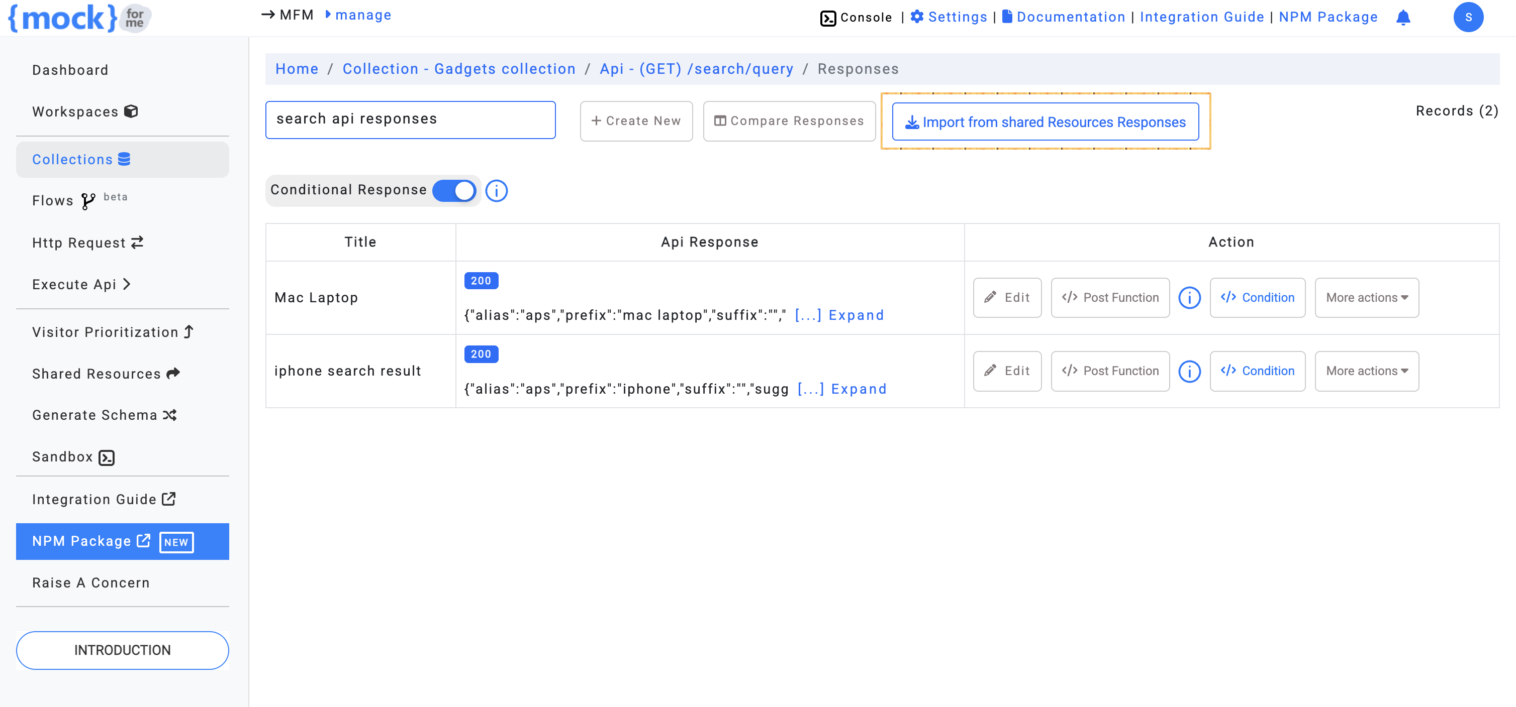 Import shared api responses