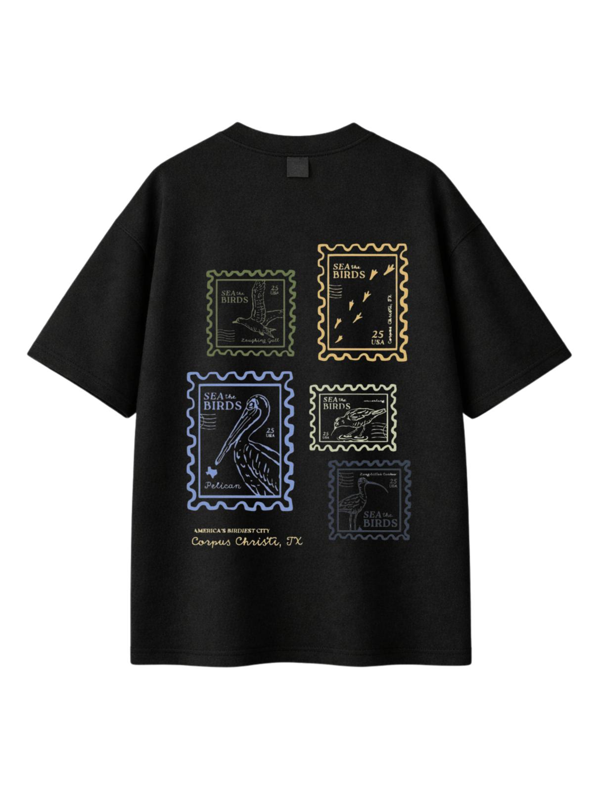 Vintage Bird Stamp Oversized Graphic T-Shirt