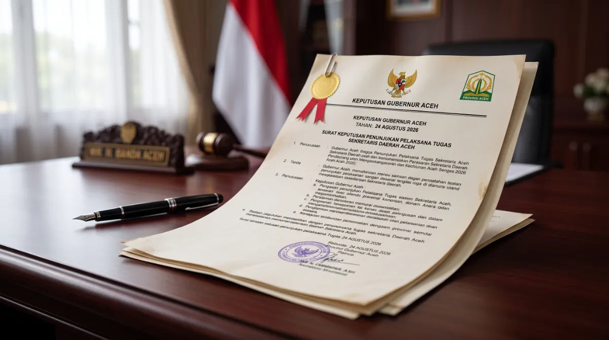 Dokumen administrasi pemerintahan Provinsi Aceh dalam prosesi penyerahan jabatan struktur birokrasi di Banda Aceh.