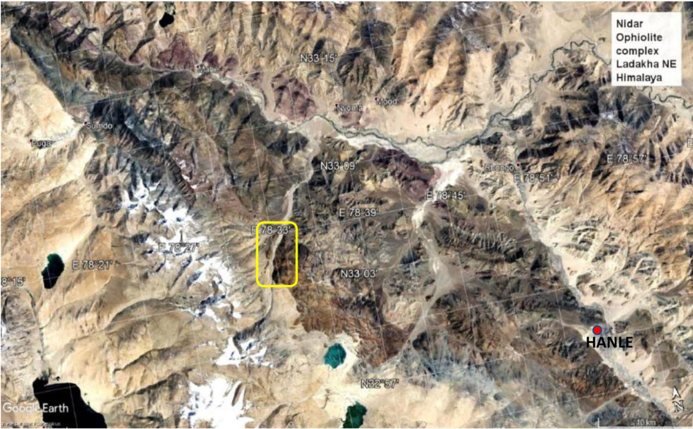 Satellite image of the Nidar Ophiolite Complex from Google Earth