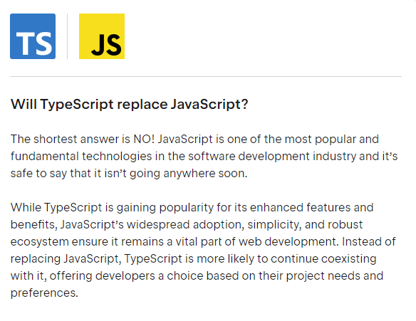Comparison chart: JavaScript vs TypeScript