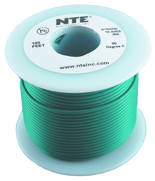 NTE Electronics WH18-04-25 Hook-Up Wire, 300V, Stranded Cond, 18 AWG,  Yellow, 25' Spool, WH Series