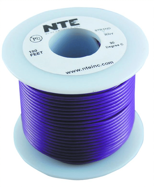 NTE Electronics WH24-02-25 Hook-Up Wire, 300V, Stranded Cond, 24 AWG, Red,  25' Spool, WH Series