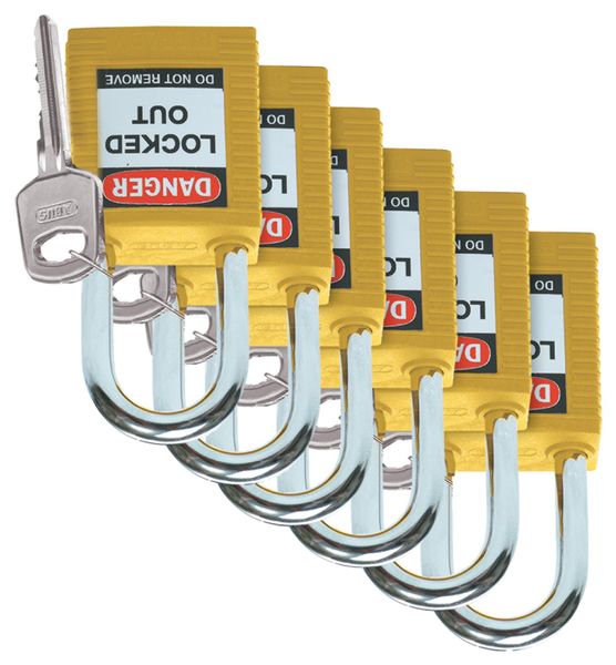 SFTY PADLOCK STEEL 38MM SHA YELLOW 6/PAC 
