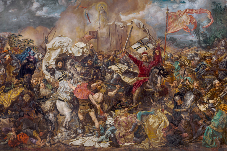 «Ґрюнвальдська битва», Ян Матейко. Під Ґрюнвальдом на чолі польсько-литовських військ стояли Владислав II Ягайло та князь Вітовт. Джерело: Національний музей у Варшаві.