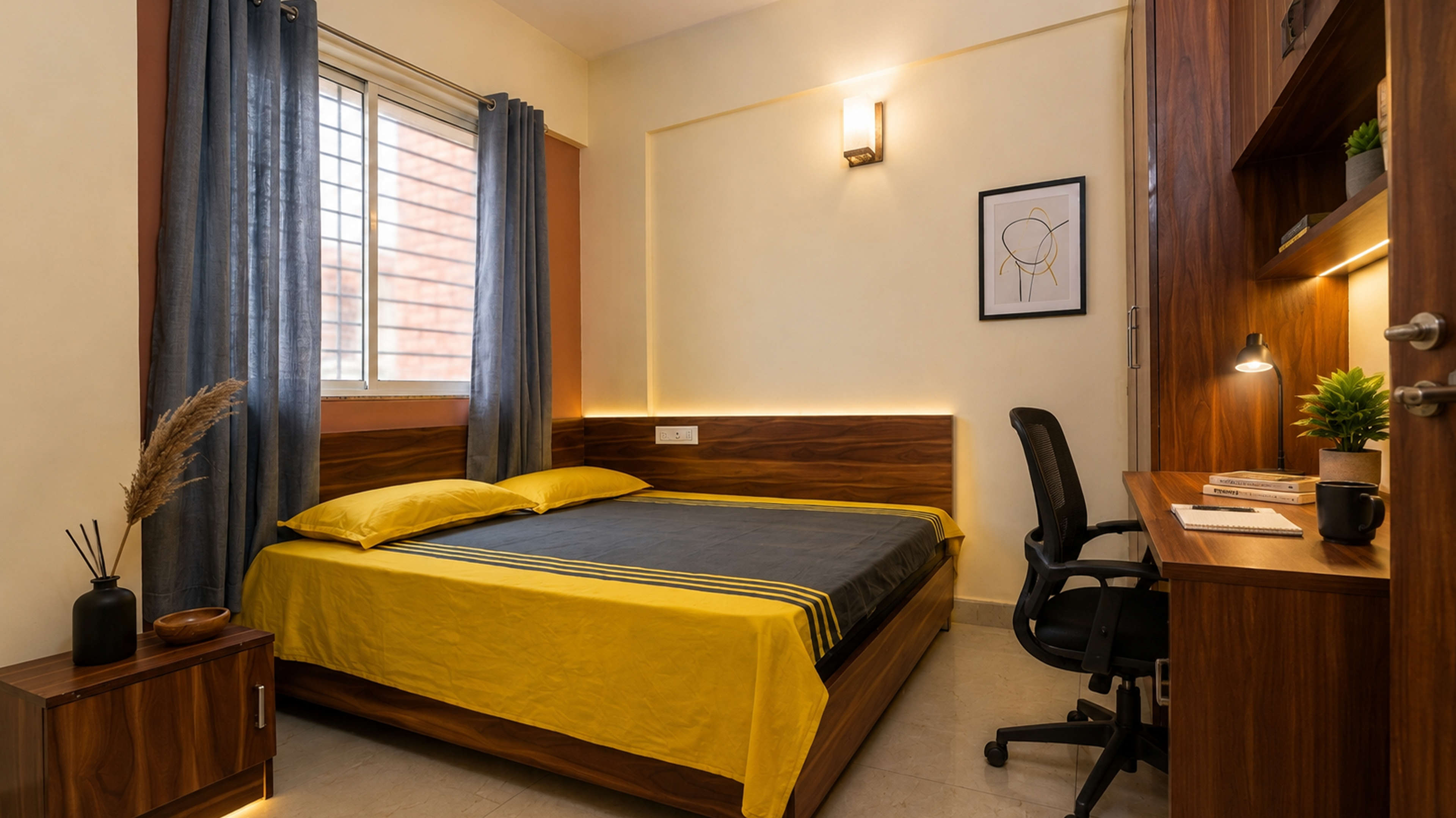 2 BHK bedroom with workspace