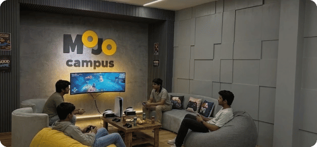 Gaming and lounge area with big screen