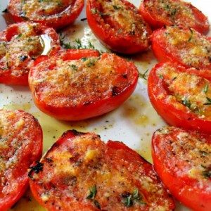 fresh tomatoes, grilled tomatoes, grilled parmesan tomatoes, parmesan