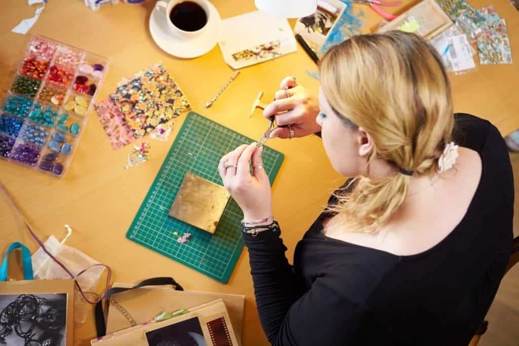 Overhead View Of Woman Making Jewelry At Home, Mindful DIY, DIY