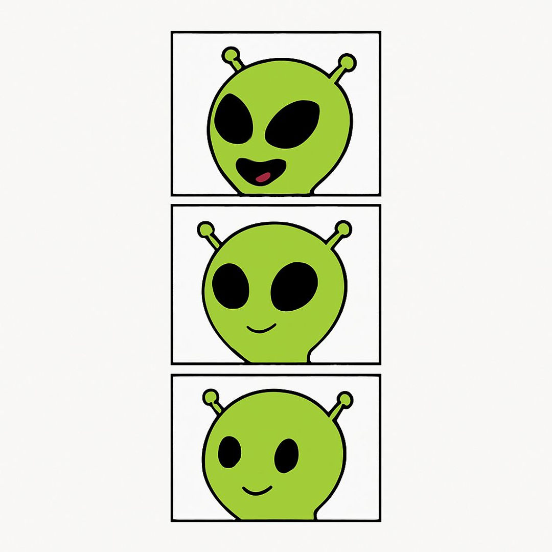 Three-Panel Green Alien Smile