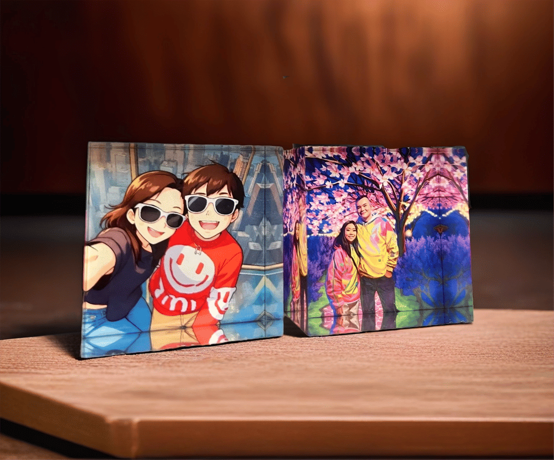 two acrylic photo blocks
