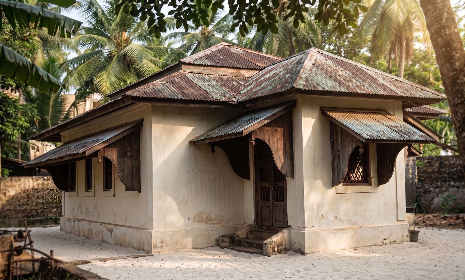 Dhillee Miskiyy, now Masjid al-Afeefuddeen, in Malé. AI reconstruction from a 1950s photograph. The namesake of this mosque is believed to be Dillee Ranikilege of Kaalaafaanu.