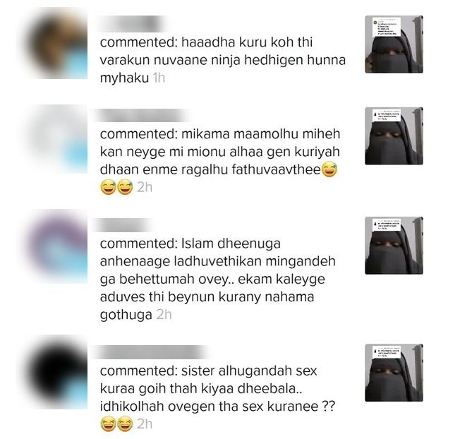 “So short. That won’t do. Someone going about dressed as a ninja.” Note: ninja is a slur for niqab-wearing women). “Maybe this is someone very good at it. That’s the best fatwa to forward with after wearing the face veil.” "In Islam a woman's modesty is held to a certain limit. But you are using even your voice improperly." "Sister, explain to me the ways of having sex. Do you do it lying on your side??"
