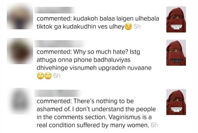 "Be a bit careful. there are children on TikTok too." "Why so much hate? I swear to God, the mindset of Maldivians won’t upgrade even if the phone in their hand changes."