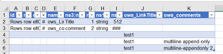 appendonly comments in excel