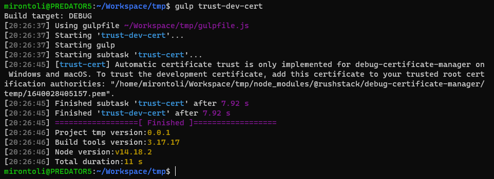 gulp trust-dev-cert