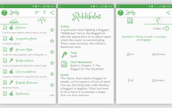 Harry-Potter-Apps Spelly_Intext Harry-Potter-Apps: drei Screenshots der App "Spelly"