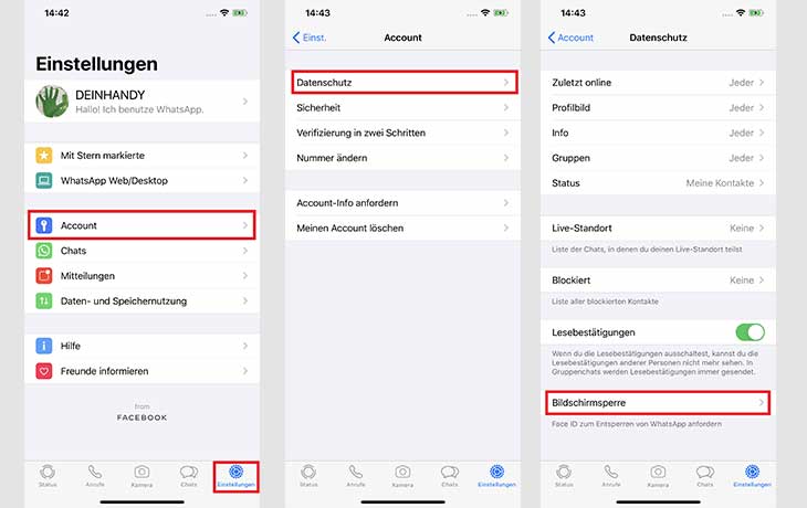 WhatsApp mit Face ID oder Touch ID sperren Anleitung