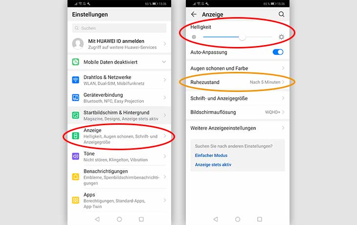 Akku sparen bei Android: Helligkeit