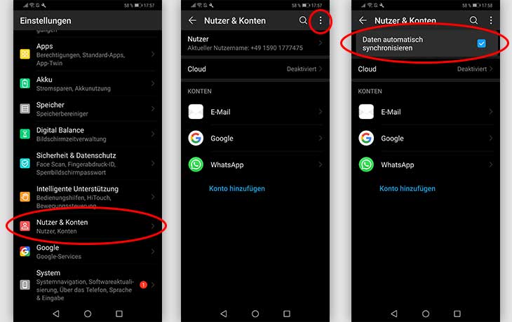 Akku sparen Android: Kontosynchronisation