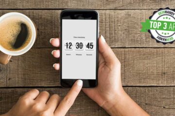 Countdown-Apps: Handy über einem Tisch