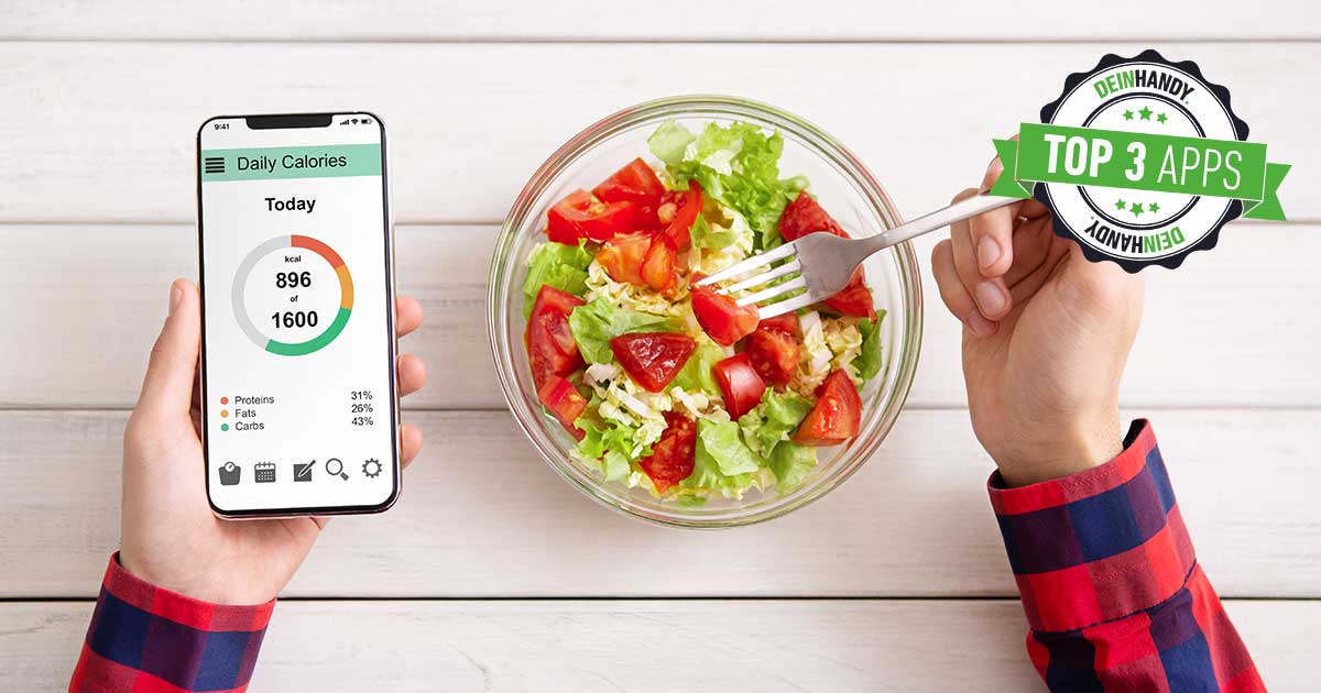 Kalorienzähler-Apps: Handy und Salat auf einem Tisch