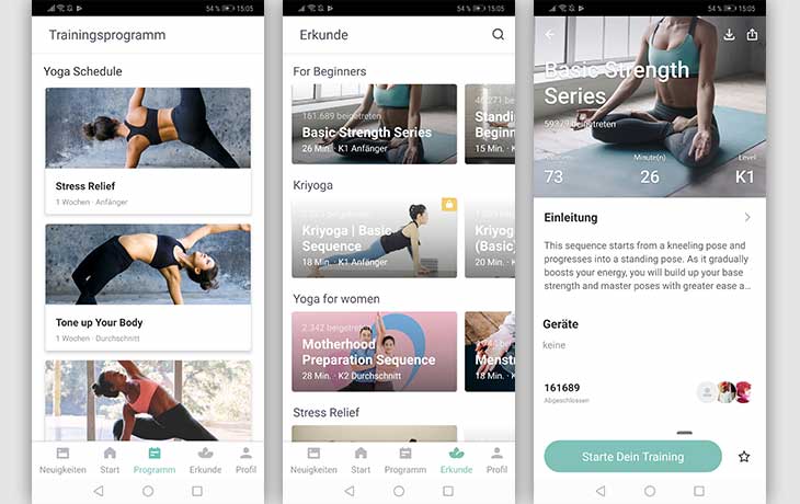 Yoga-App: Screenshots Keep Yoga
