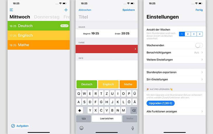 Stundenplan-App: Screenshots Stundenplan Deluxe