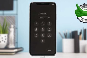 iPhone SIM Pin ändern: iPhone mit Pin, Schreibtisch im Hintergrund