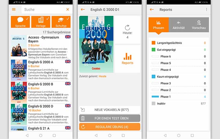 Vokabeltrainer-App: screenshots Vokabeltrainer Phase 6