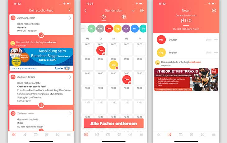 Stundenplan-App: Screenshots Scoolio