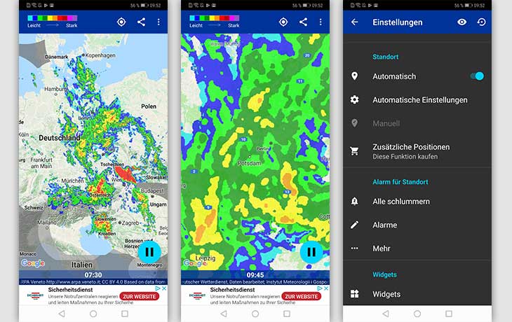 Regenradar-App: Screenshot Regen-Alarm