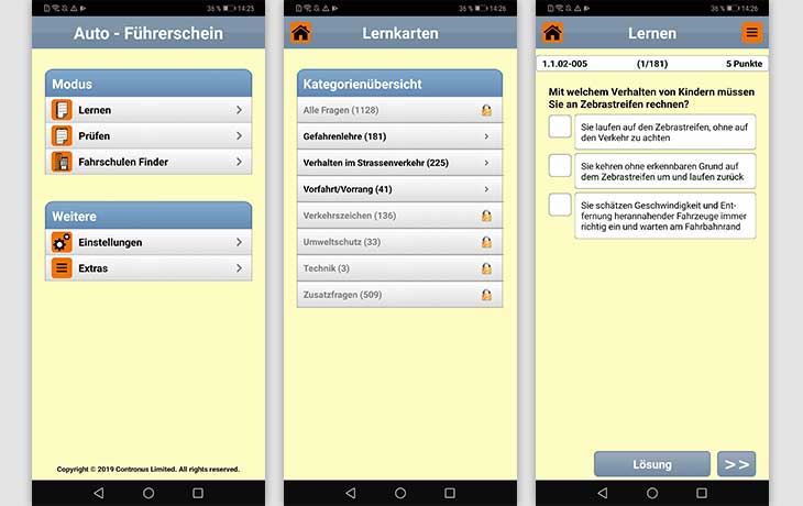 Führerschein-App: Screenshots Auto Führerschein 2019