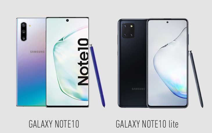 Galaxy Note 10 Lite und Galaxy Note 10 Front- und Rückseite Galaxy Note 10 Lite und Galaxy Note 10 Front- und Rückseite