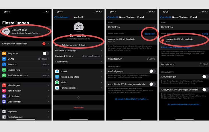 iPhone Apple ID ändern E-Mail Screenshots