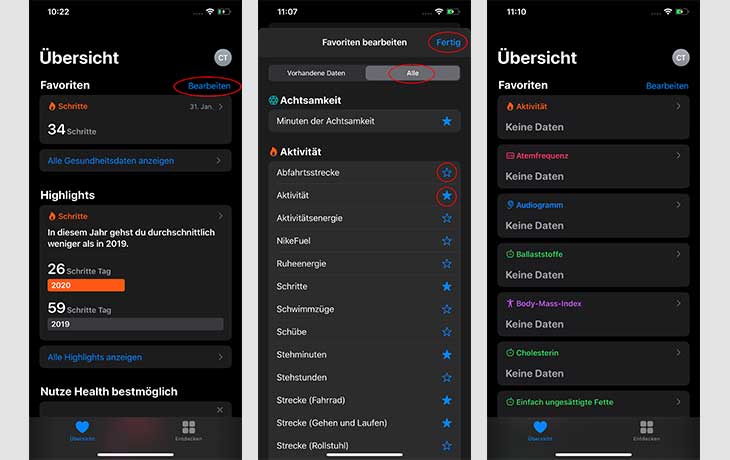 Übersicht Apple Health