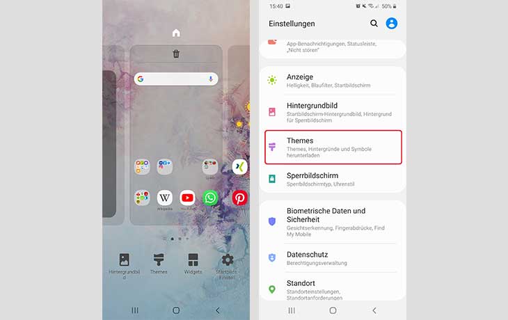 Galaxy Themes öffnen