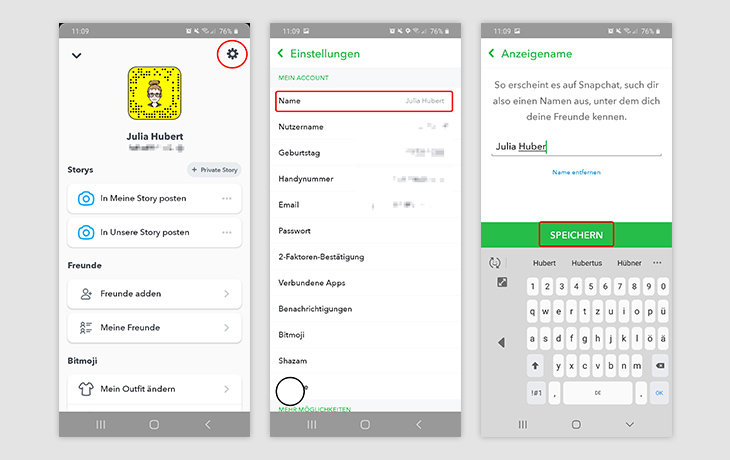 Snapchat Anzeigenamen ändern
