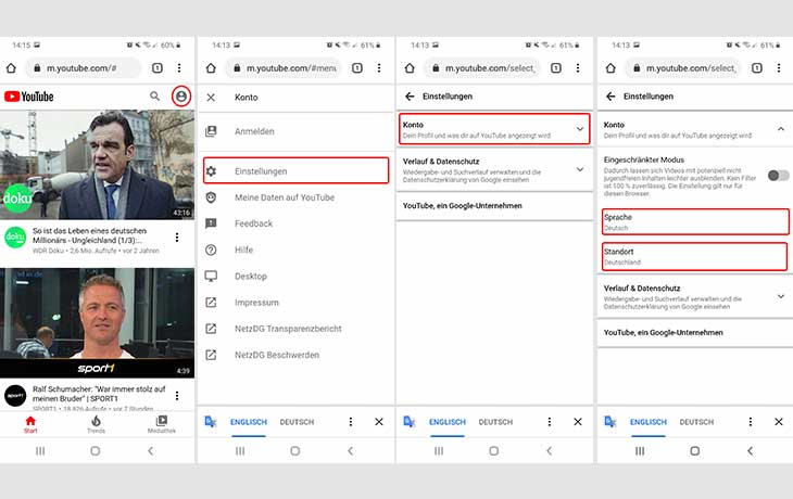 YouTube Sprache ändern Browser