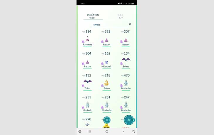 Pokémon GO Crypto-Liste