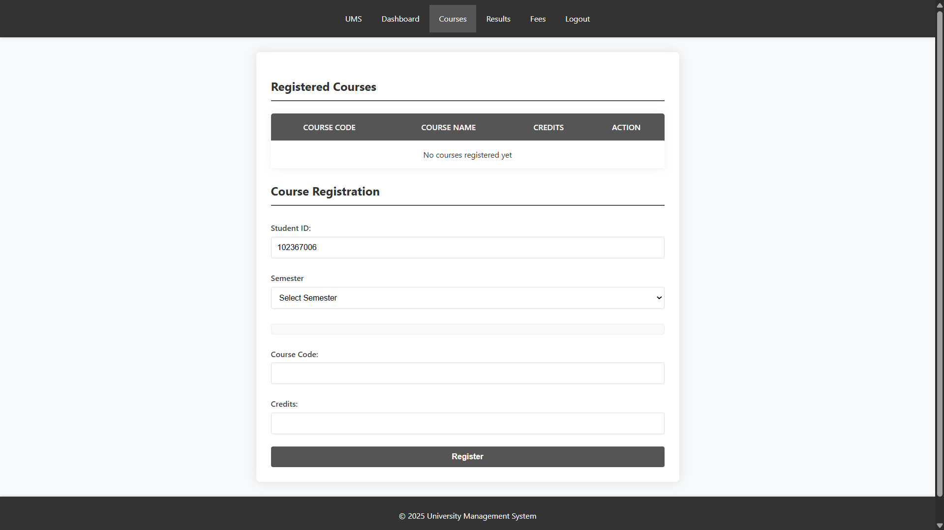 Course Registration Page