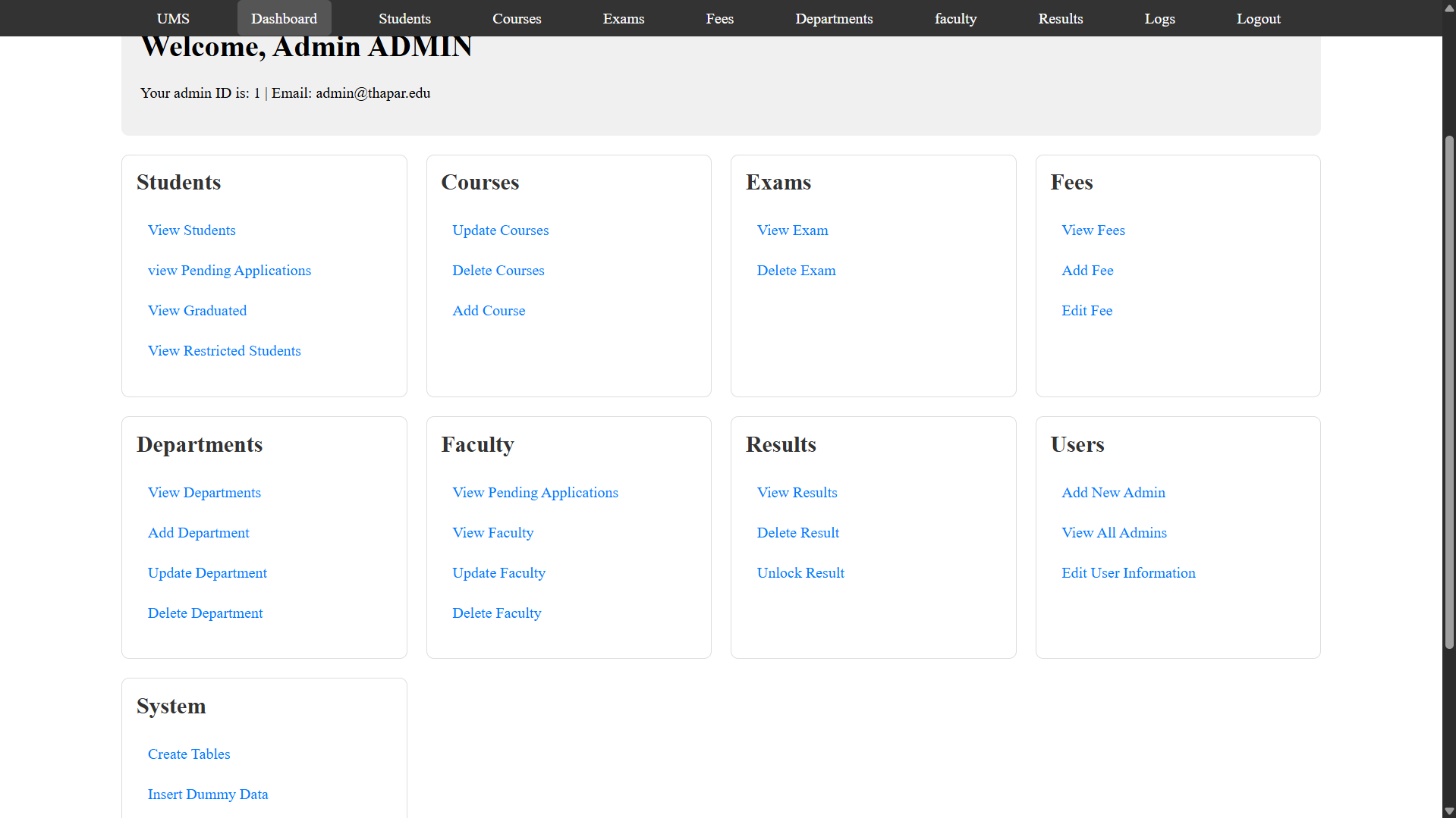 Admin Dashboard Page